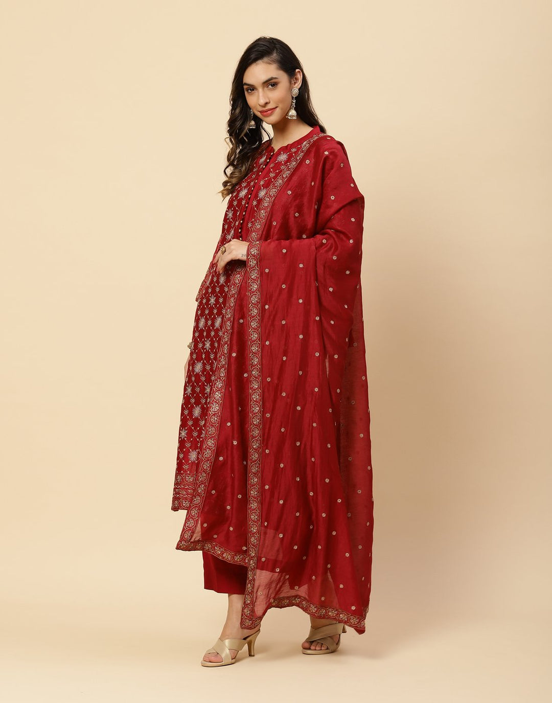 Resham Jaal Embroidered Cotton Chanderi Salwar Kameez Stitched Suit With Chanderi Dupatta
