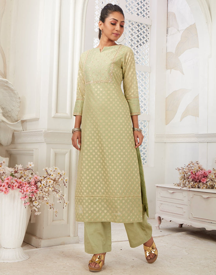 Printed Cotton Chanderi Kurti With Plazzo