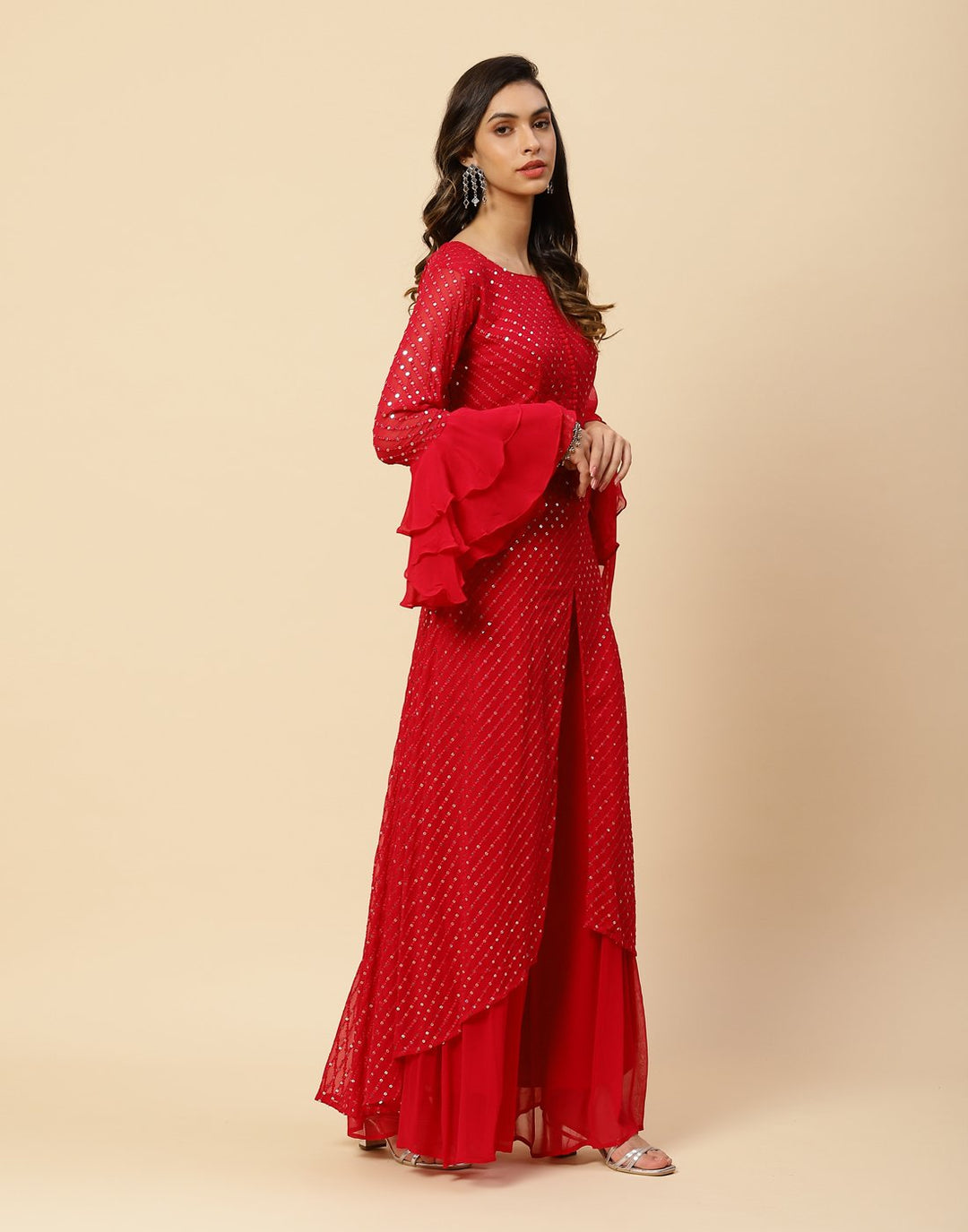 Sequence Embroidered Georgette Stitched Salwar Kameez With Dupatta