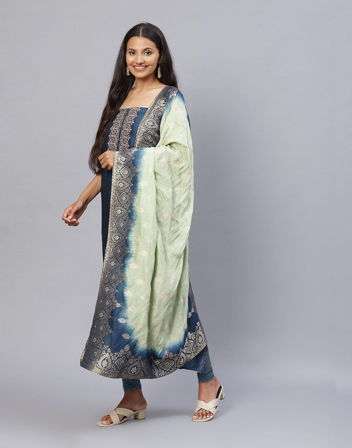 Embroidered Chanderi Suit Piece With Banarasi Dupatta