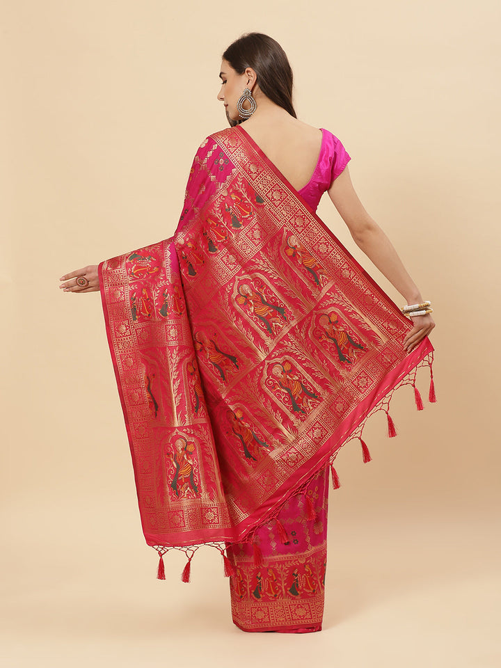 Bandhez Art Handloom Saree With Zari Jaal Border