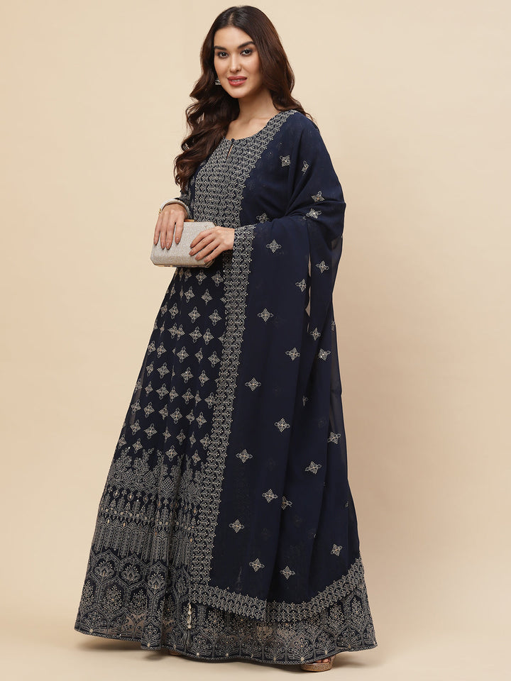 Resham Jaal Georgette Kurta With Churidar &amp; Dupatta