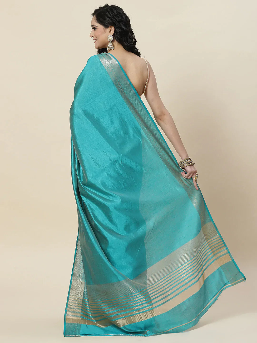 Plain Zari Border Handloom Woven Saree