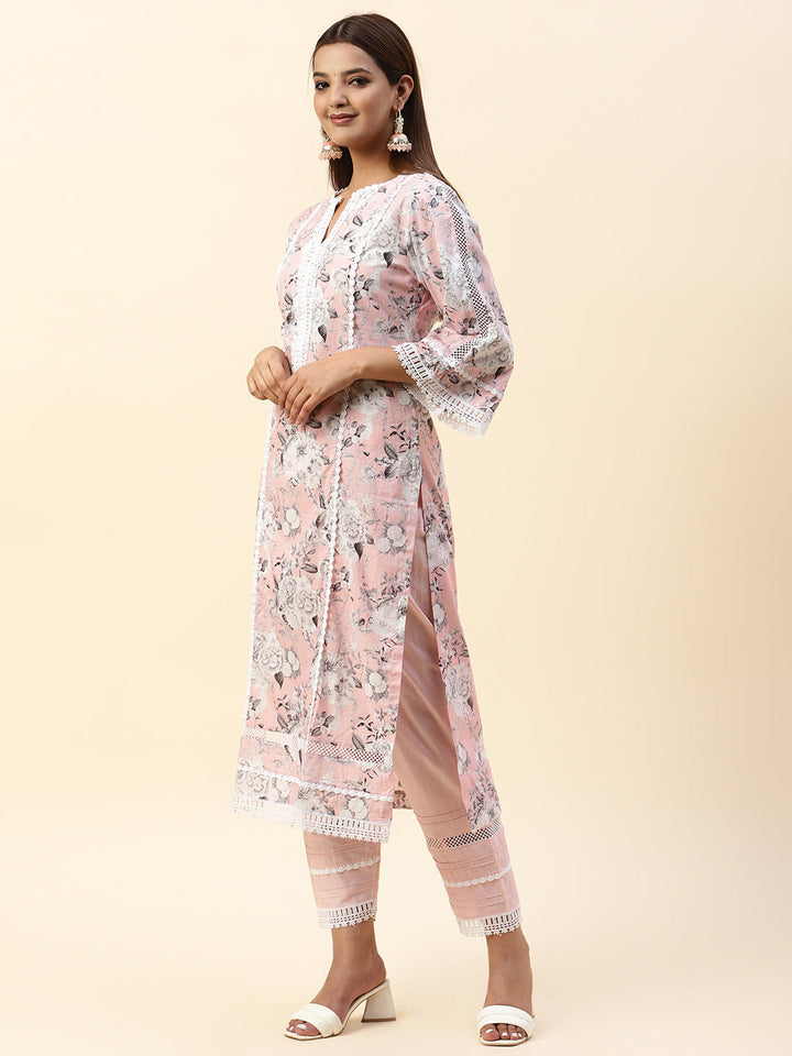 Floral Printed Cotton Kurta With Pants