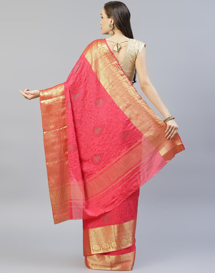 All Over Thread Work Semi Crepe Saree With Zari Border