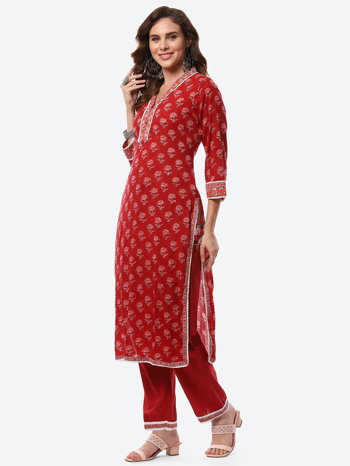 Floral Printed Cotton Kurta With Pants