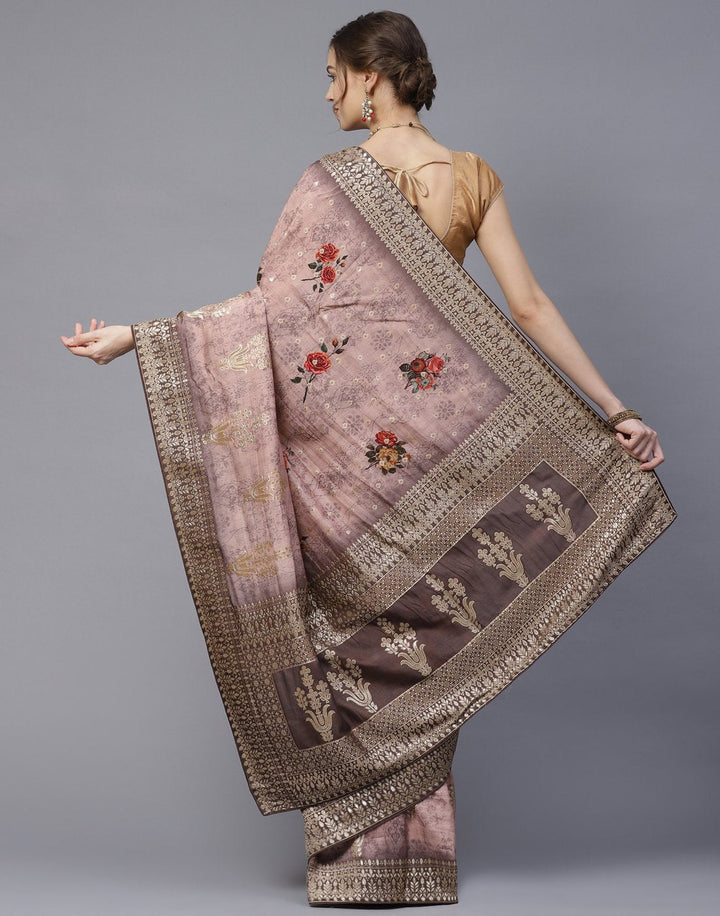 Digital Floral Printed Saree With Gota Patti Border
