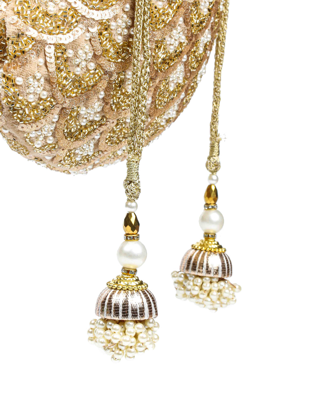 Golden Sequin &amp; Pearl Embroidered Potli Bag