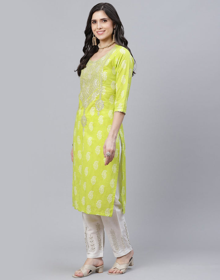 Paisley Print Cotton Kurti with Pant