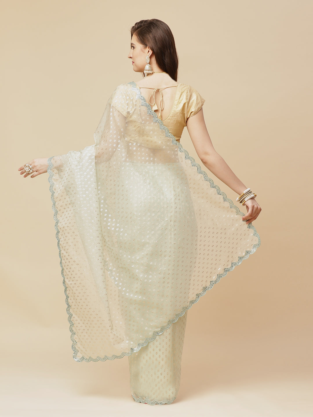 Mirror Gota Border Embroidered Organza Saree