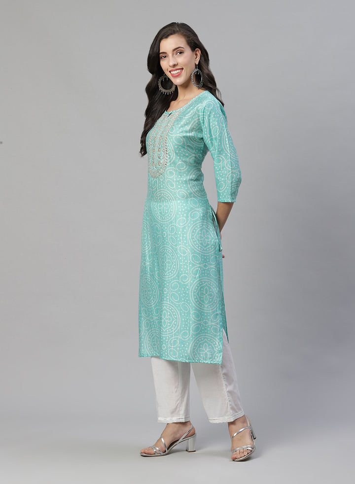 Printed Cotton Kurti Pant With Embroidered Yoke Detail