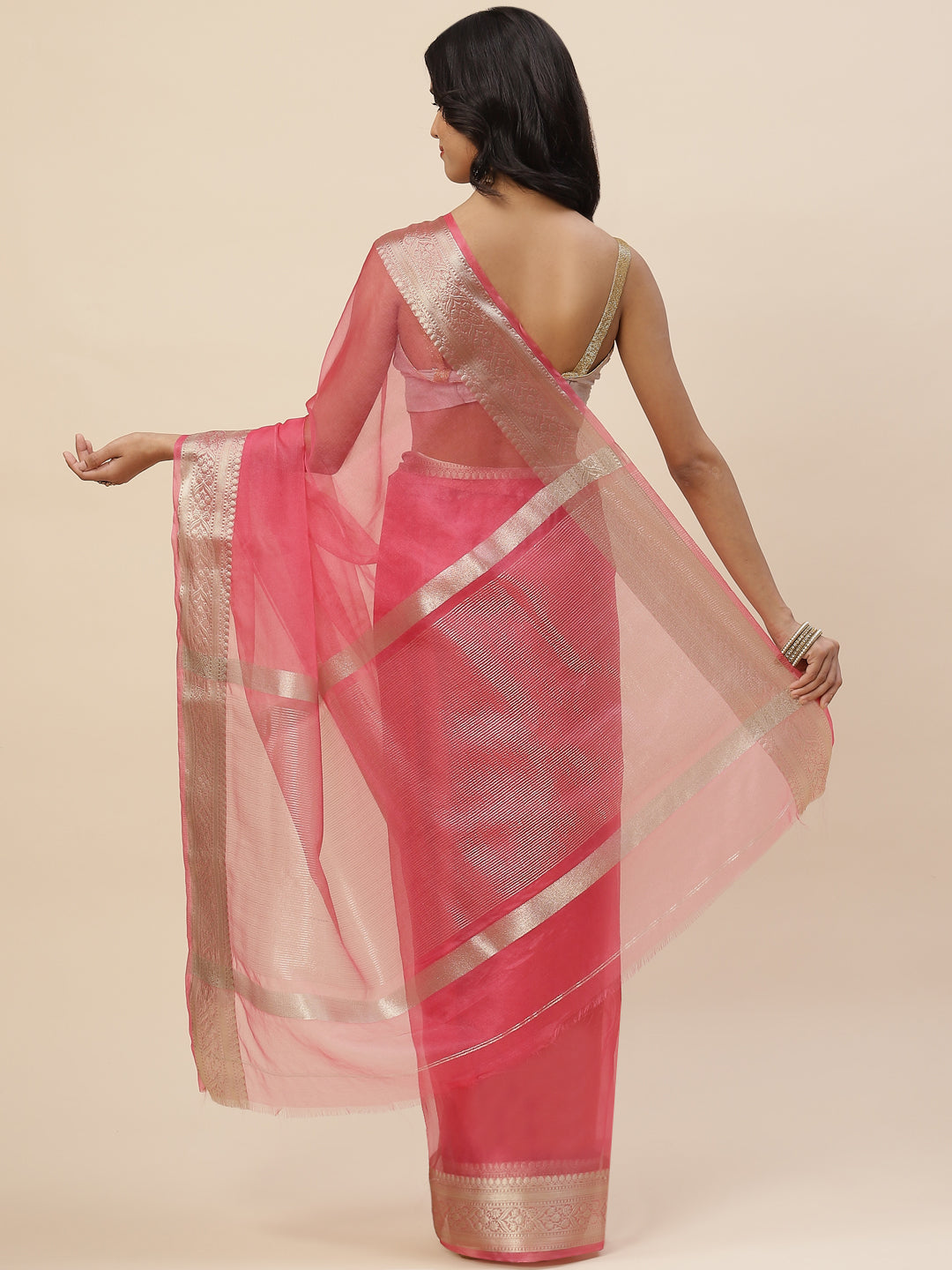 Zari Border Organza Plain Saree