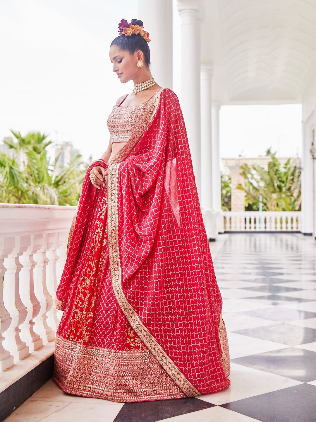 Zari Jaal Embroidered Crepe Choli With Lehenga &amp; Net Dupatta