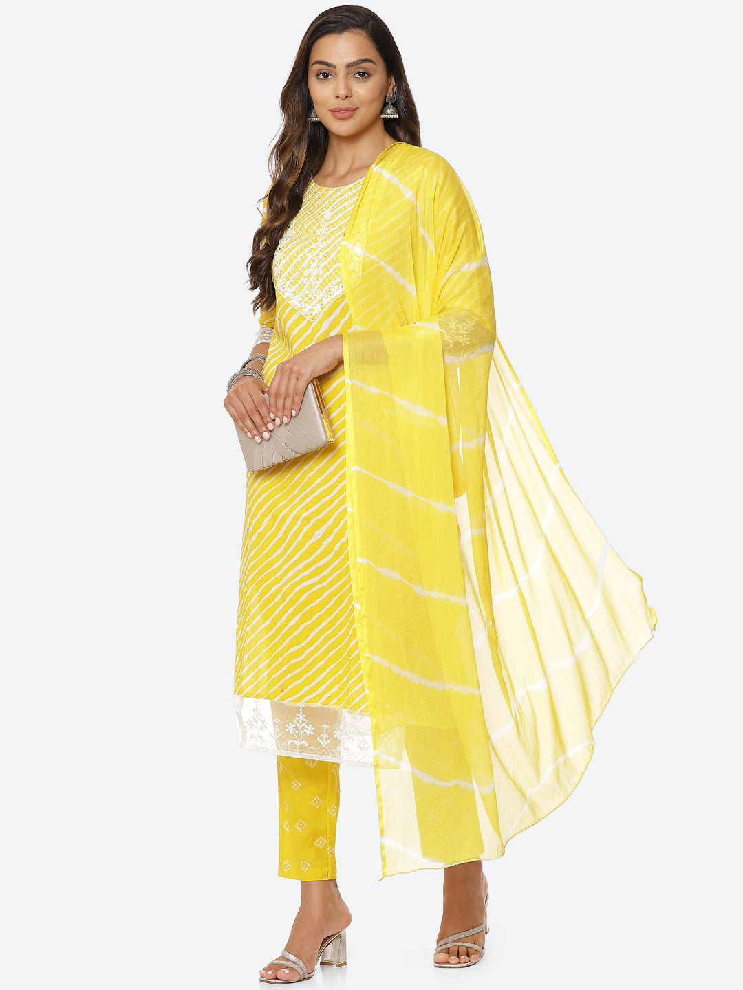Printed Cotton Kurta With Pant &amp; Chiffon Dupatta