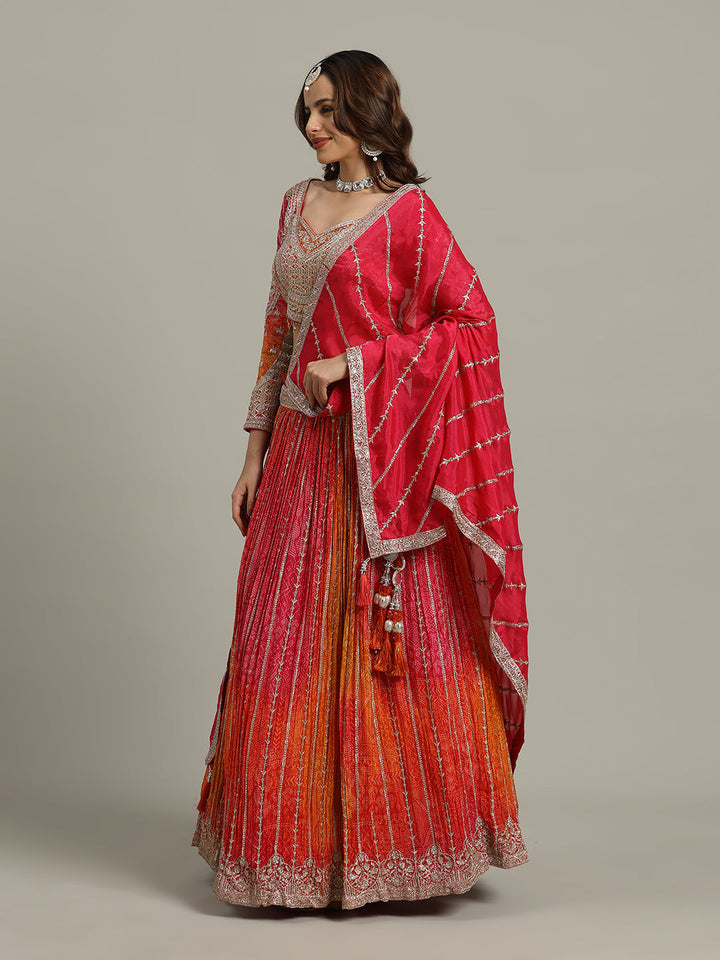 Bandhani Crepe Choli With Lehenga &amp; Dupatta