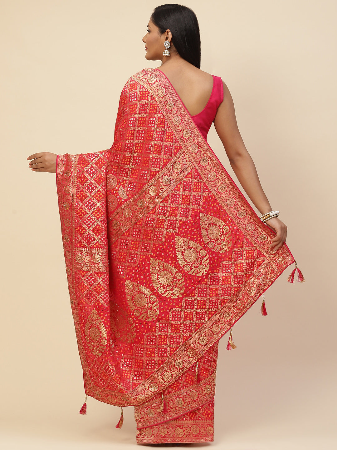 Bandhani Jaal Banarasi Embroidered Saree