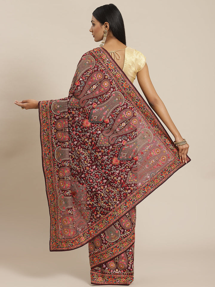 Resham Jaal Crepe Embroidered Saree