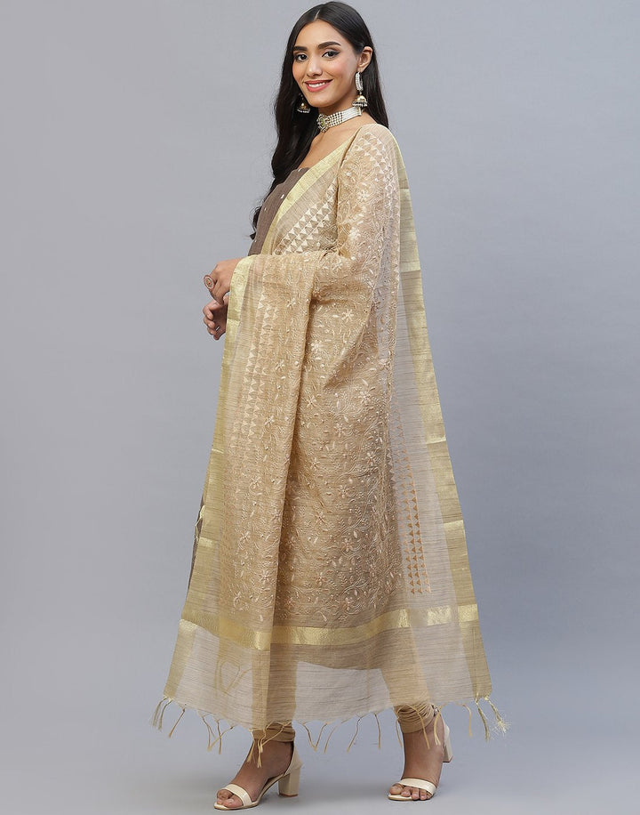 Chanderi Embroidered Suit Piece with fancy dupatta
