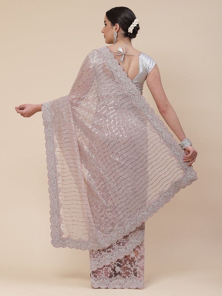 Stone work Handloom Net Embroidered Saree