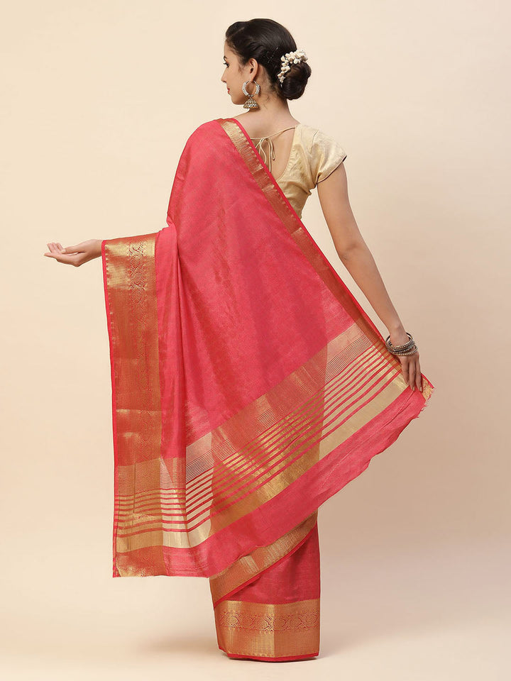 Plain Zari Border Art Handloom Woven Saree