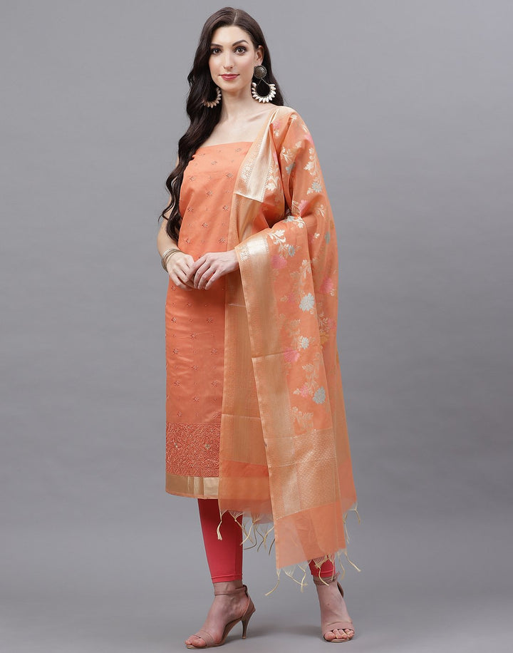 Chanderi Embroidered Suit Piece with Banarasi Dupatta