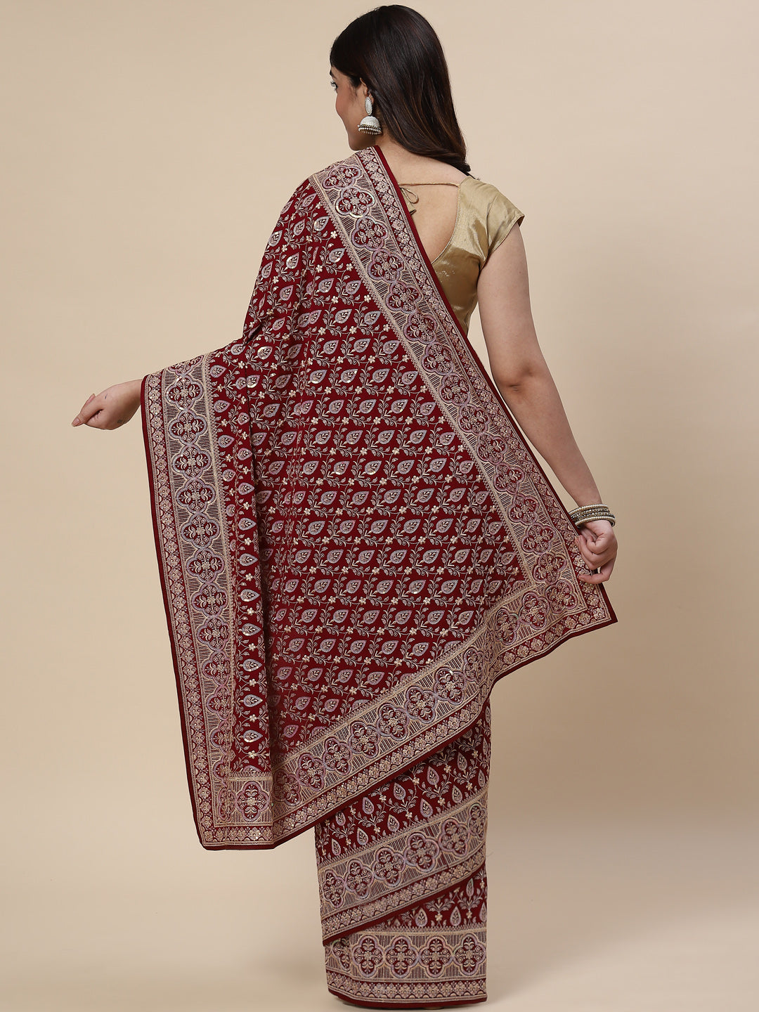 Sequin Embroidered Crepe Saree