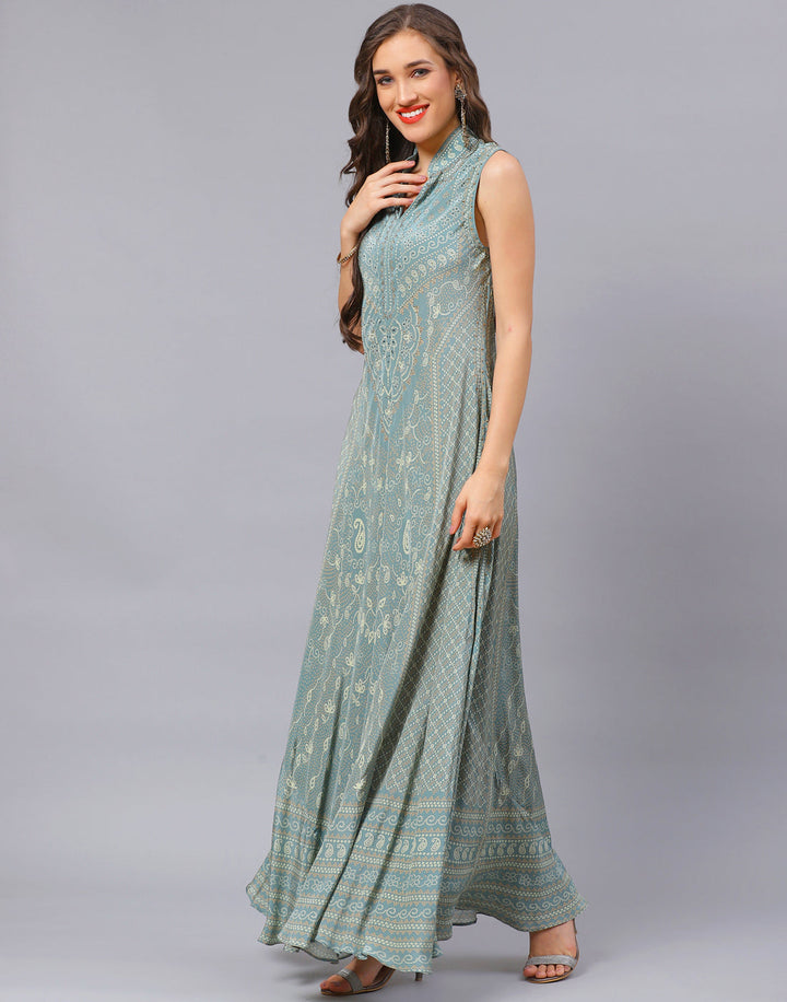 Aqua Crepe Digital Printed Dress