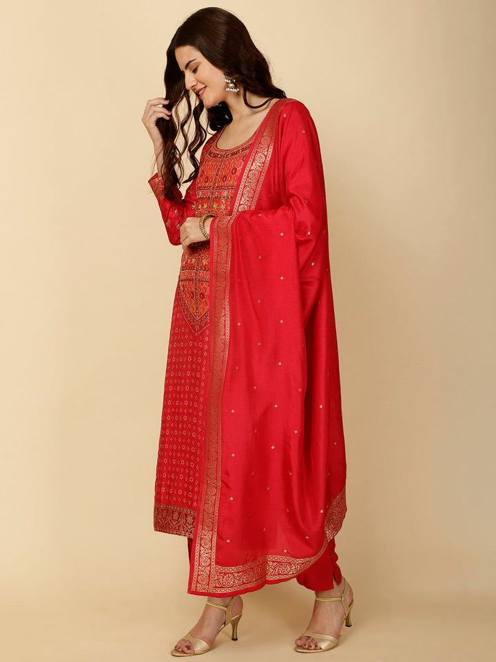 Ethnic Motifs Banarasi Kurta With Pants &amp; Dupatta