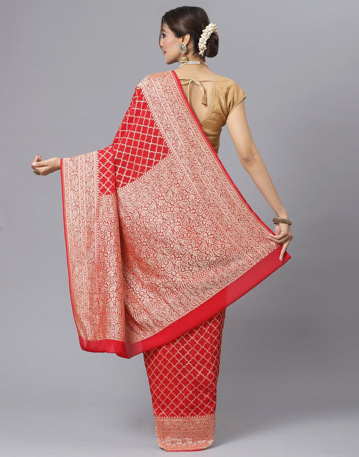 MBZ Meena Bazaar-Red Georgette Banarasi Khaddi Saree