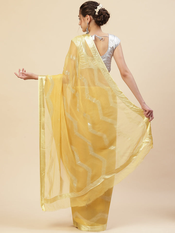 Sequin Embroidered Chiffon Plain Saree
