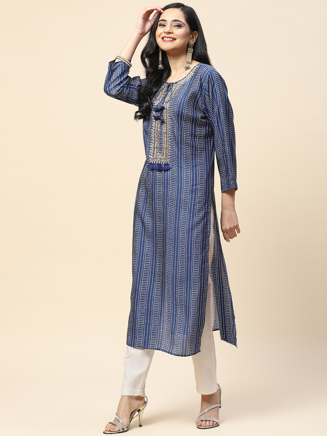 Printed With Yoke Embroidered Muslin Kurta