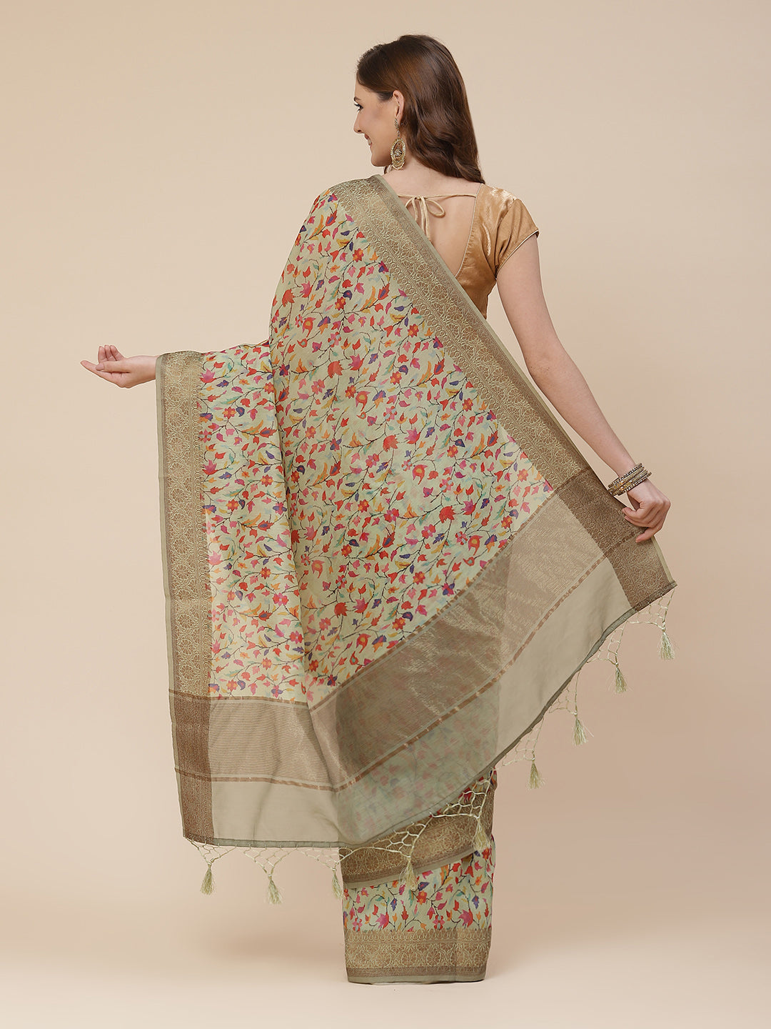 Printed Banarasi Border Pallu Cotton Saree