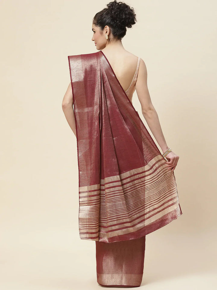 Plain Zari Border  Handloom Woven Saree