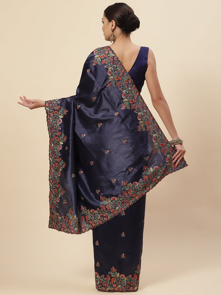Floral Resham Booti Embroidered Crepe Saree