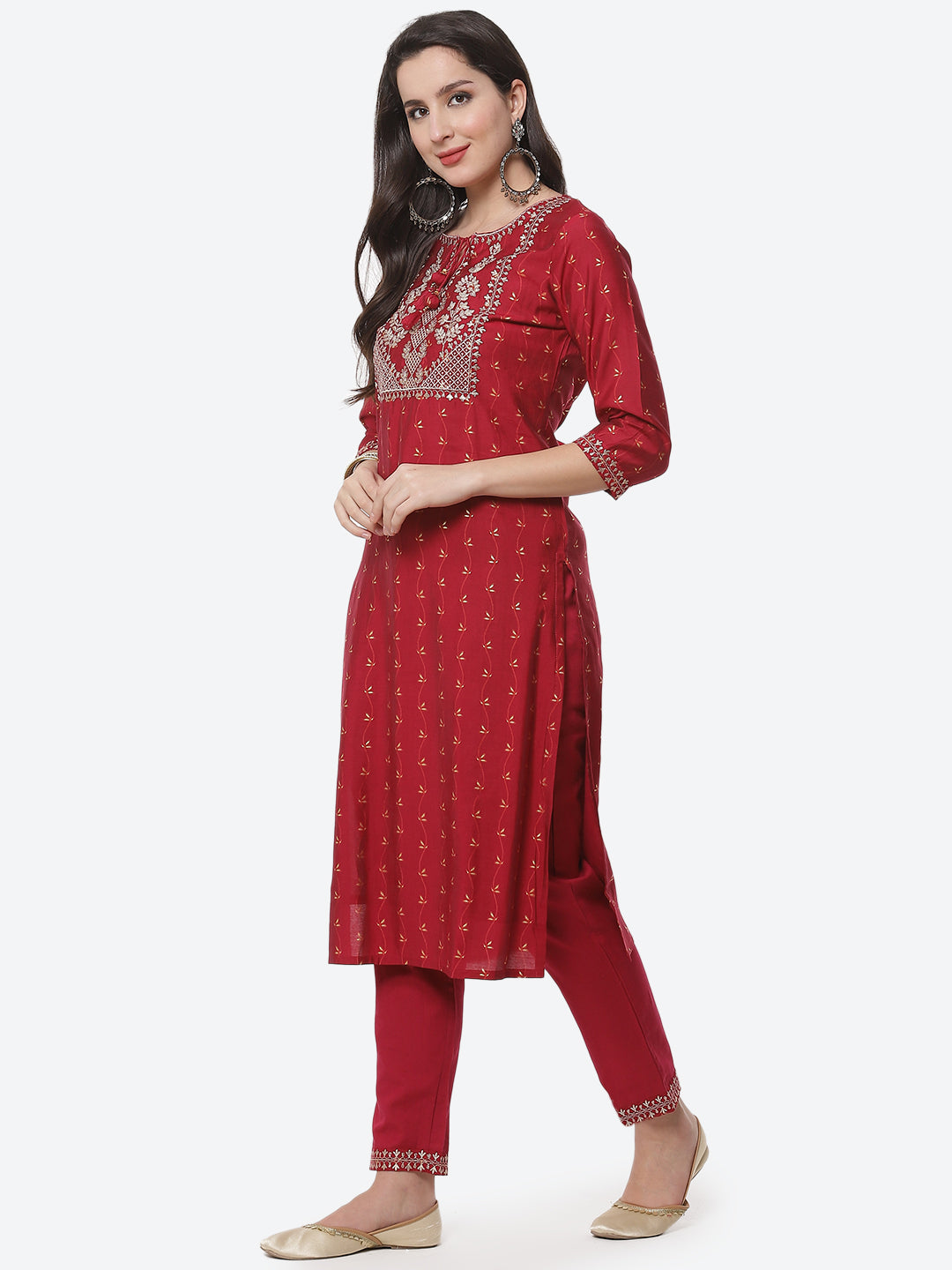 Embroidered Printed Cotton Kurta With Pant