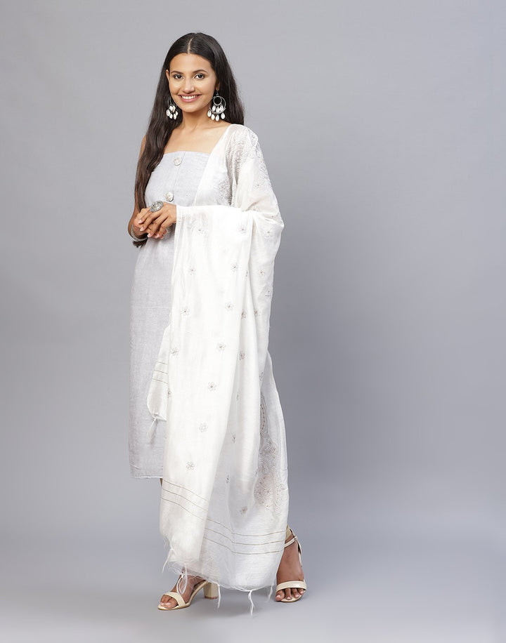 Printed Cotton Suit Piece With Embroidered Chanderi Dupatta