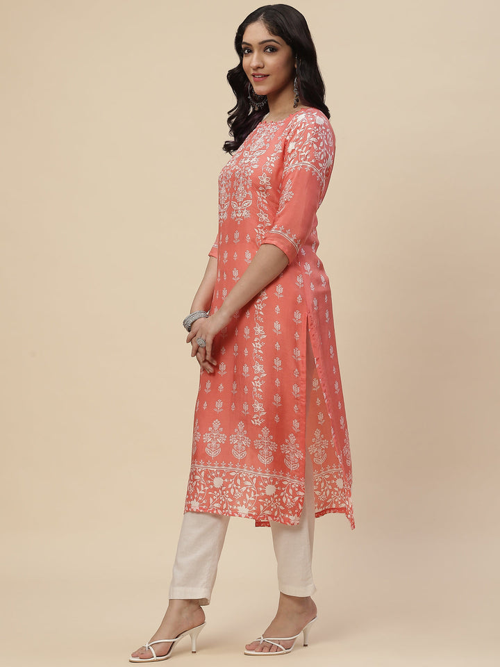 Neck Mirror Work  Printed Cotton Kurta