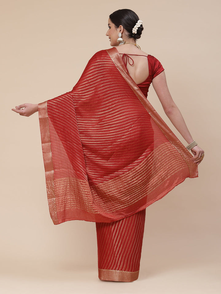 Striped Brocade Georgette Plain Saree