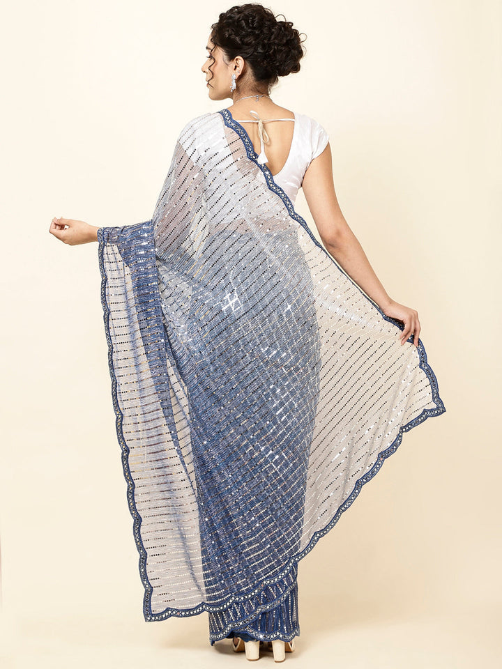 Mirror Work Embroidered Net Saree