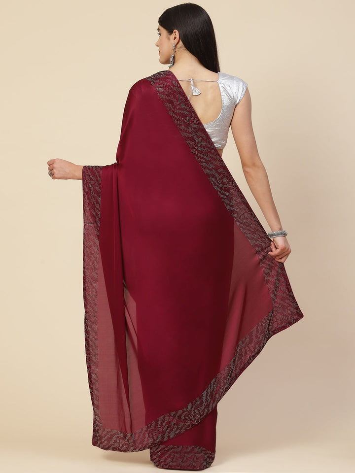 Embroidered Border Booti Satin Saree