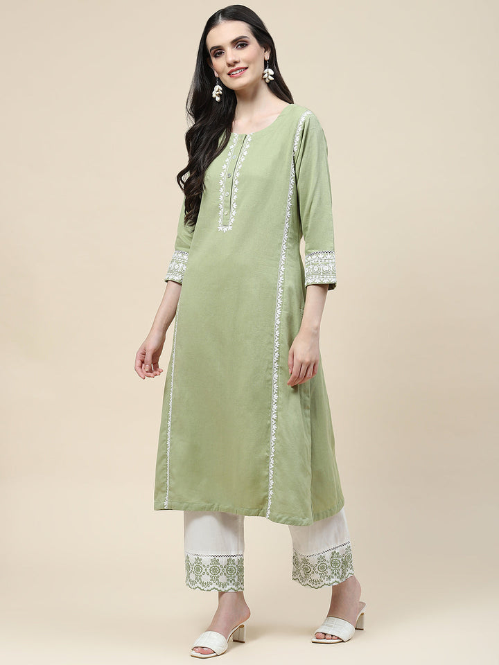 Plain Cotton Kurta With Pants