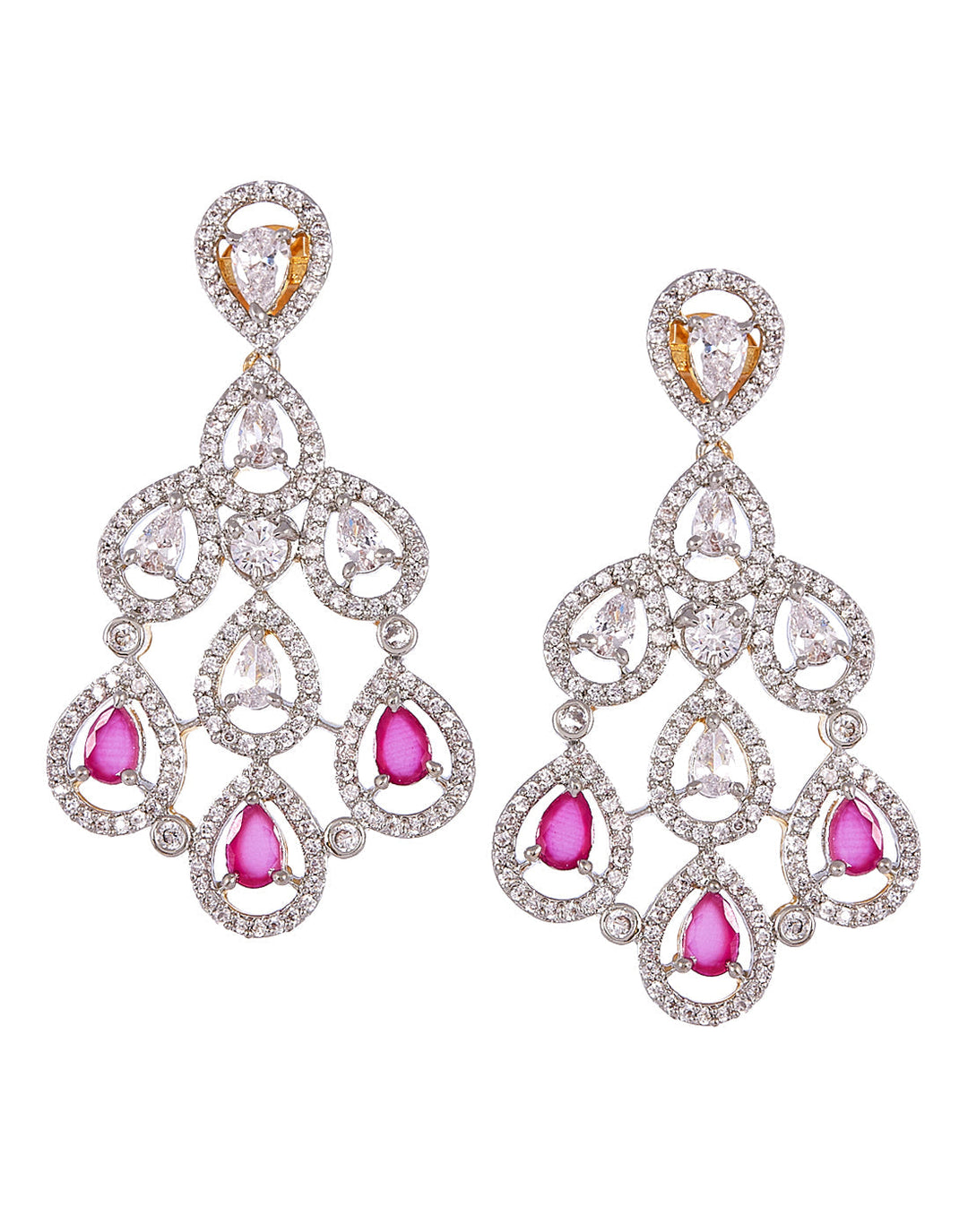Gold Plated Necklace Embellished With Pink Stone And Earrings