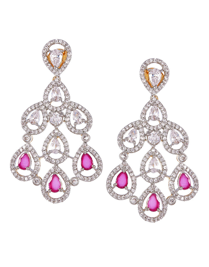 Gold Plated Necklace Embellished With Pink Stone And Earrings