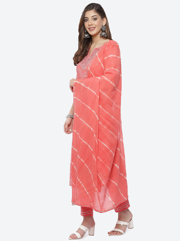 Resham Mirror Booti Cotton Stitched Salwar Kameez With Chiffon Dupatta