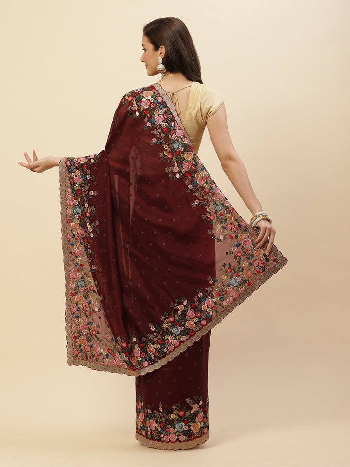 Resham Border Embroidered Georgette Saree