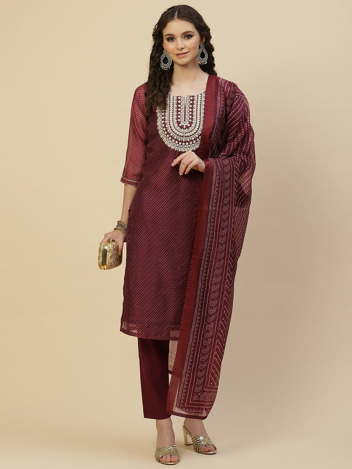 Printed Chanderi Kurta With Pants &amp; Dupatta