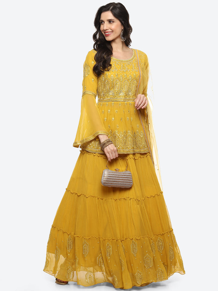 Resham Jaal Georgette Choli With Lehenga &amp; Net Dupatta