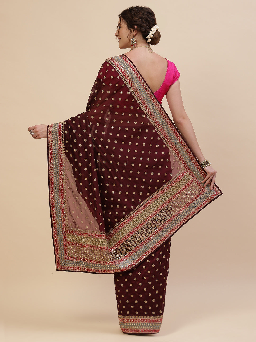 Resham Border Art Georgette Embroidered Saree