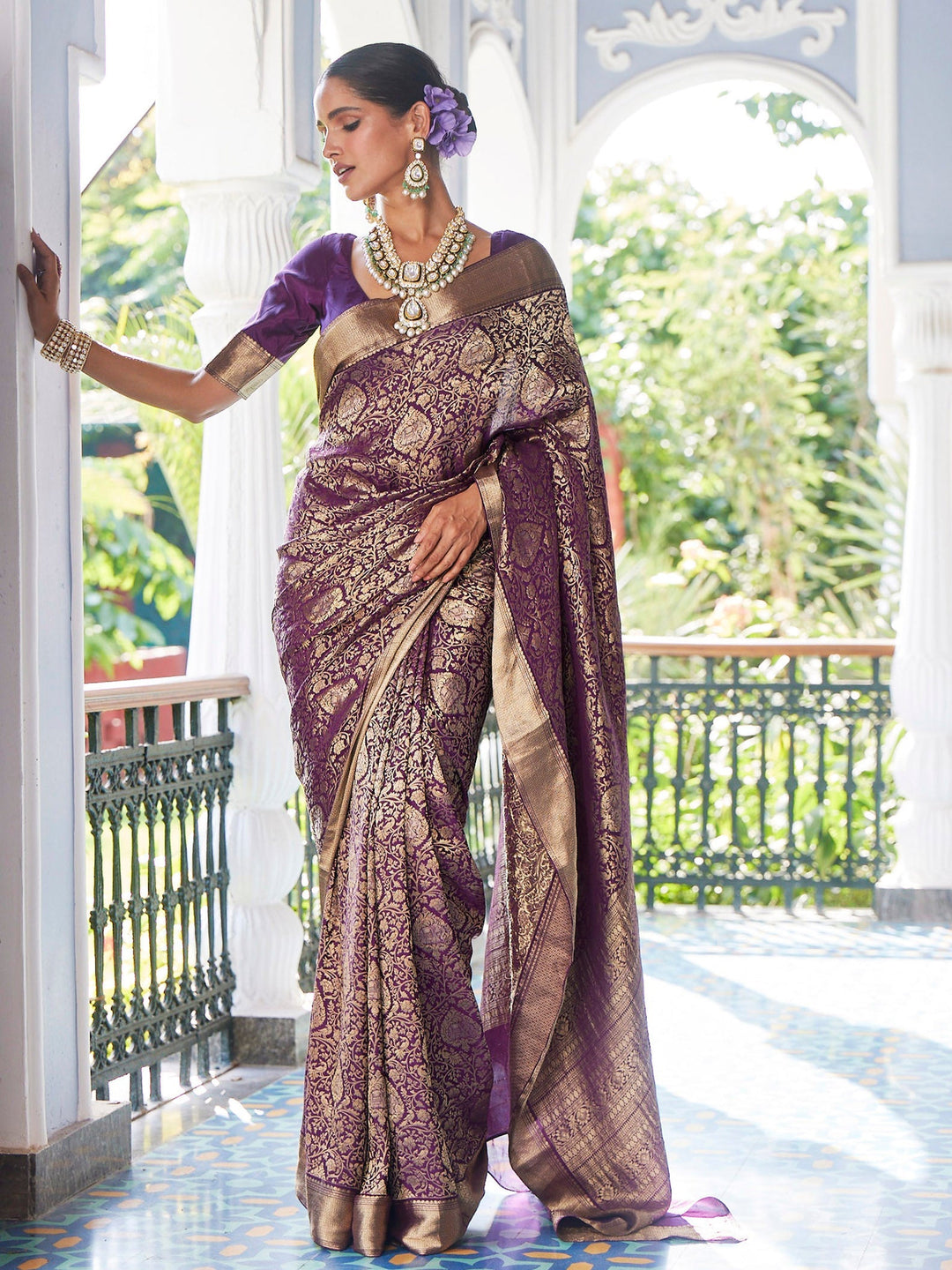 Brocade Crepe Plain Saree