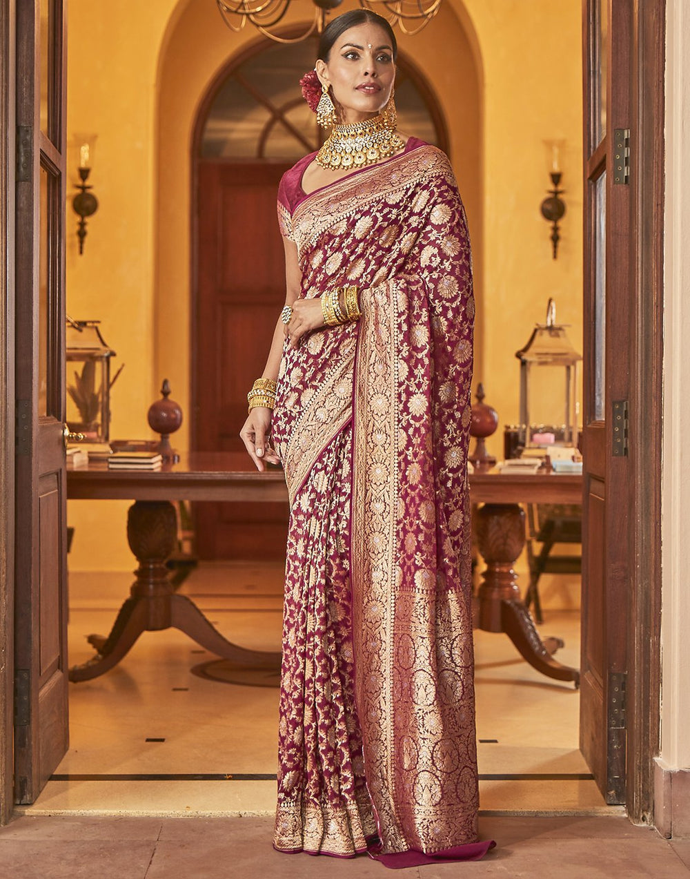 MBZ Meena Bazaar-Wine Banarasi Kaddi Saree